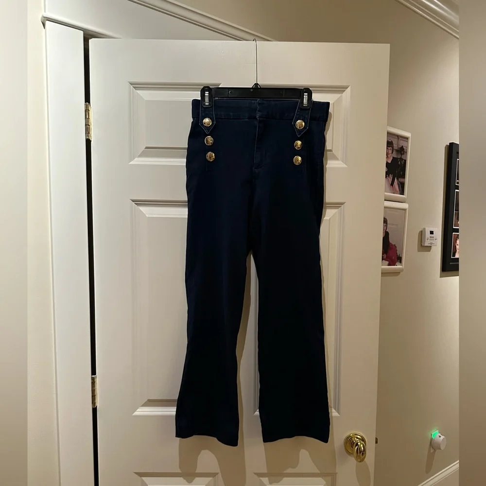 LILLY PULITZER women’s Navy Button-Detail Flare Pants